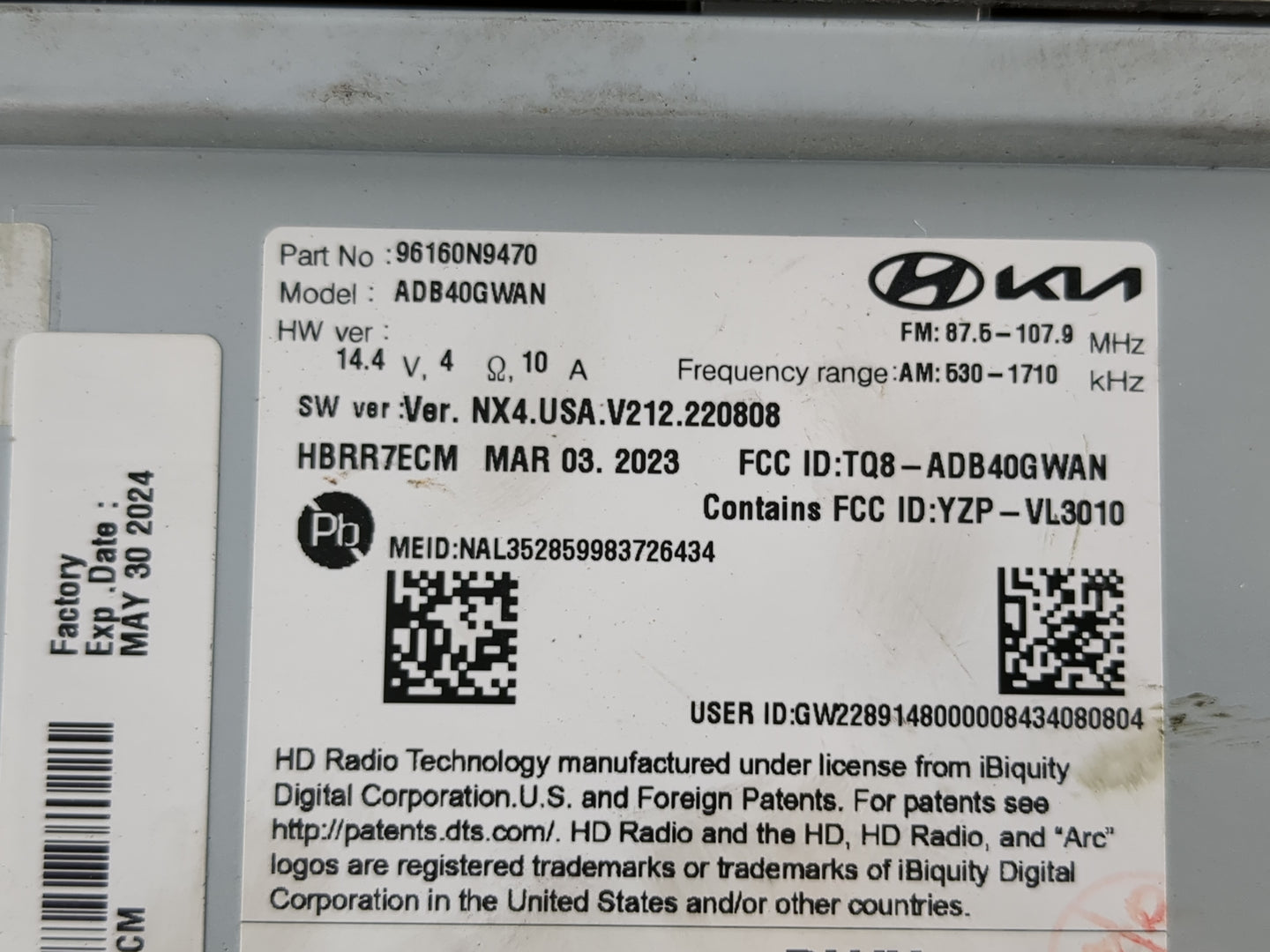 2022 Hyundai Tucson Radio AM FM Cd Player Receiver Replacement P/N:96160N9470 Fits OEM Used Auto Parts - Oemusedautoparts1.c