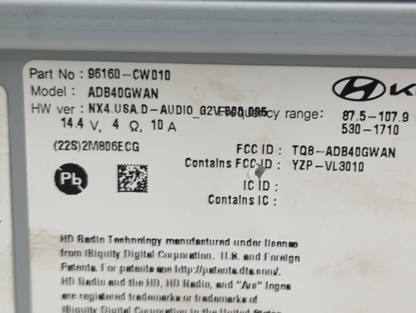 2022 Hyundai Tucson Radio AM FM Cd Player Receiver Replacement P/N:96160-CW010 Fits OEM Used Auto Parts - Oemusedautoparts1.