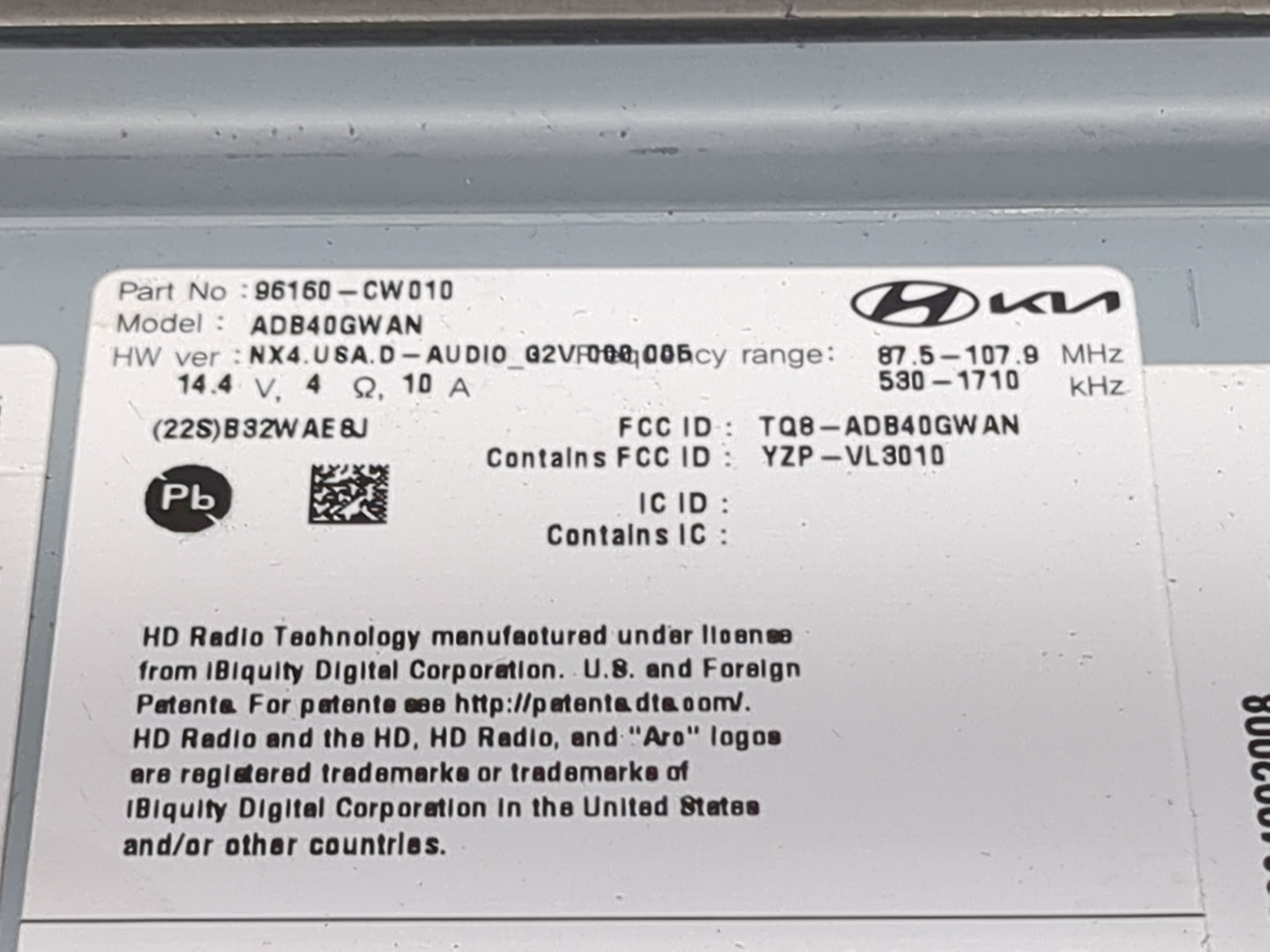 2022 Hyundai Tucson Radio AM FM Cd Player Receiver Replacement P/N:96160-CW010 ADB40GWAN, TQ8-ADB40GWAN, YZP-VL3010 Fits OEM