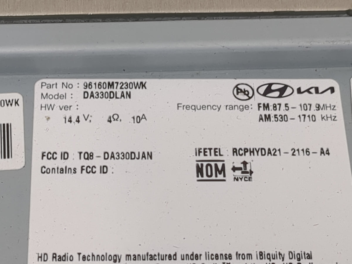 2022 Kia Forte Radio AM FM Cd Player Receiver Replacement P/N:96160M7230WK DA330DLAN, TQ8-DA330DJAN OEM Used Auto Parts - Oe