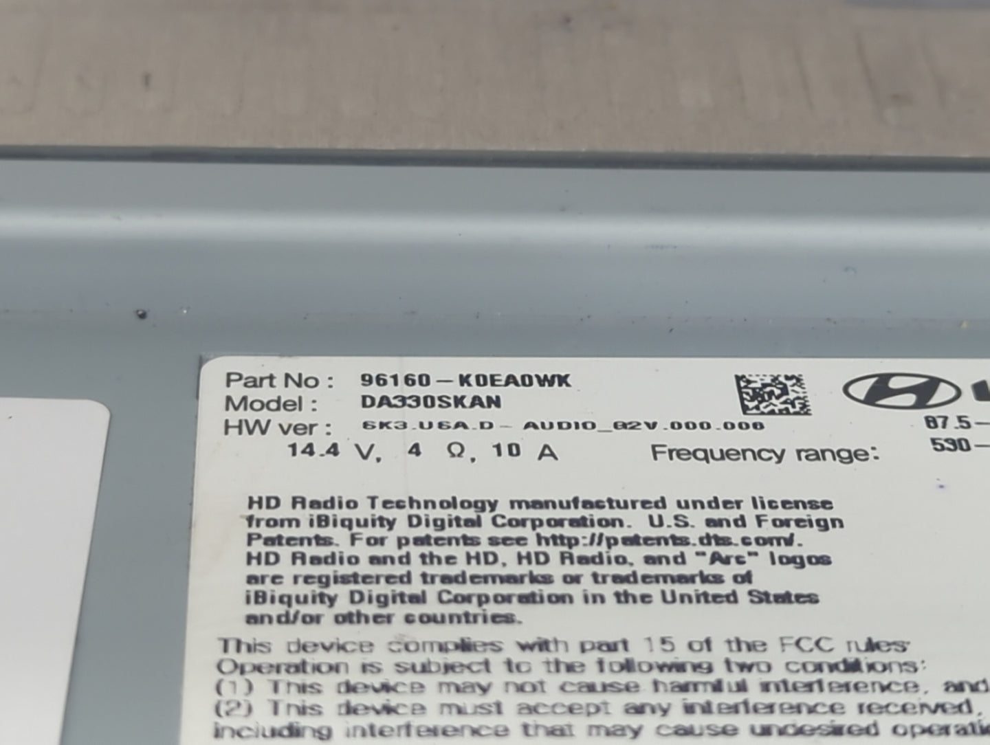 2023 Kia Soul Radio AM FM Cd Player Receiver Replacement P/N:96160-K0EA0WK DA330SKAN Fits OEM Used Auto Parts - Oemusedautop