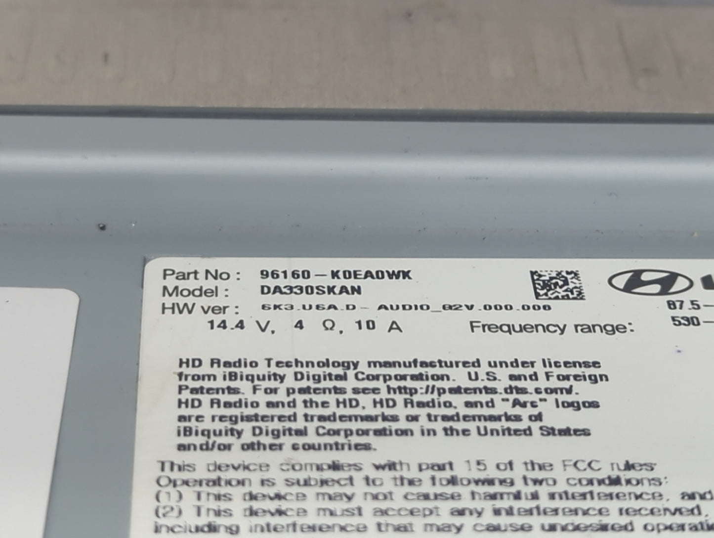 2023 Kia Soul Radio AM FM Cd Player Receiver Replacement P/N:96160-K0EA0WK DA330SKAN Fits OEM Used Auto Parts - Oemusedautop