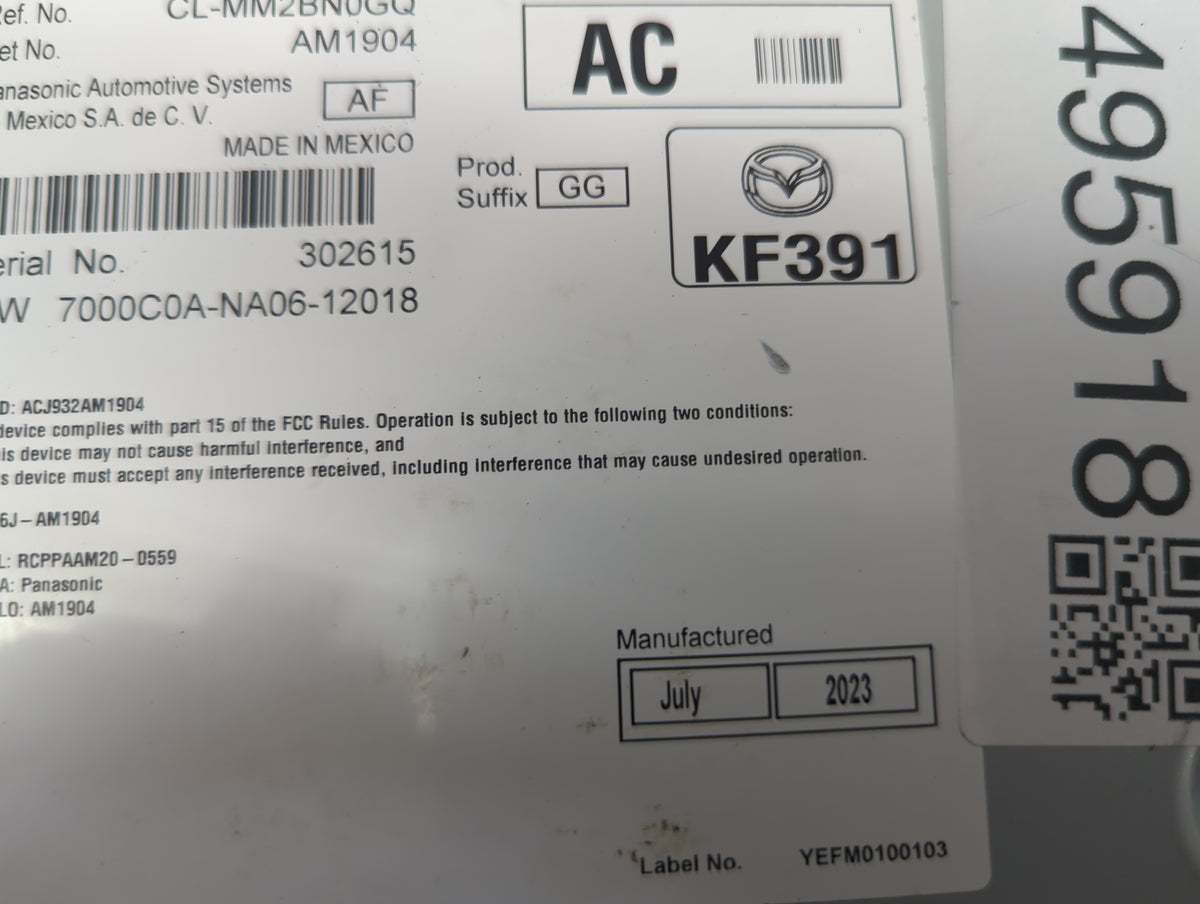 2023 Mazda Cx-30 Radio AM FM Cd Player Receiver Replacement P/N:BGMR 66 9C0G CL-MM2BN0GQ, AM1904, RCPPAAM20-0559 Fits OEM Us