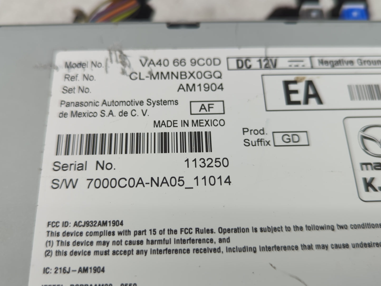 2023 Mazda Cx-5 Radio AM FM Cd Player Receiver Replacement P/N:VA40 66 9C0D Fits OEM Used Auto Parts - Oemusedautoparts1.com