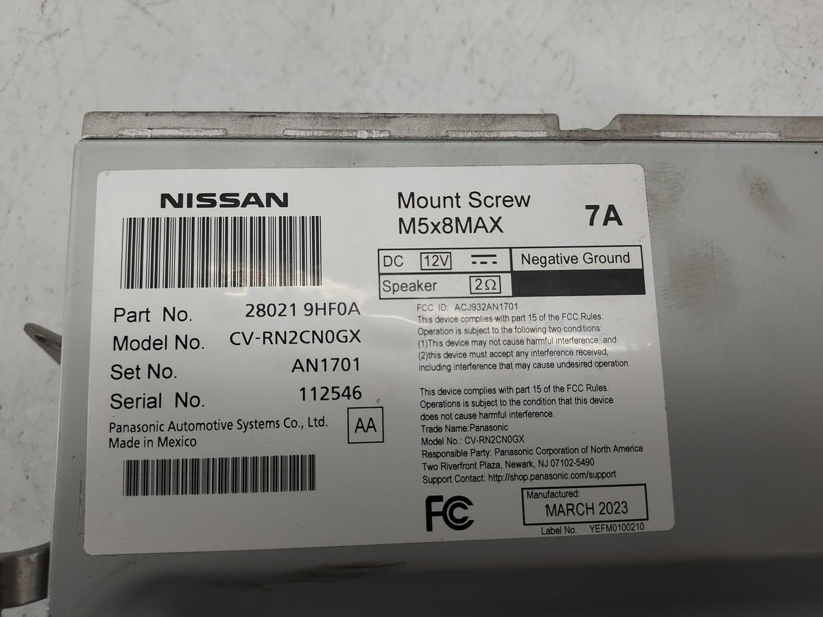 2023 Nissan Altima Radio AM FM Cd Player Receiver Replacement P/N:280219HF0A CV-RN2CN0GX, AN1701, ACJ932AN1701 Fits OEM Used
