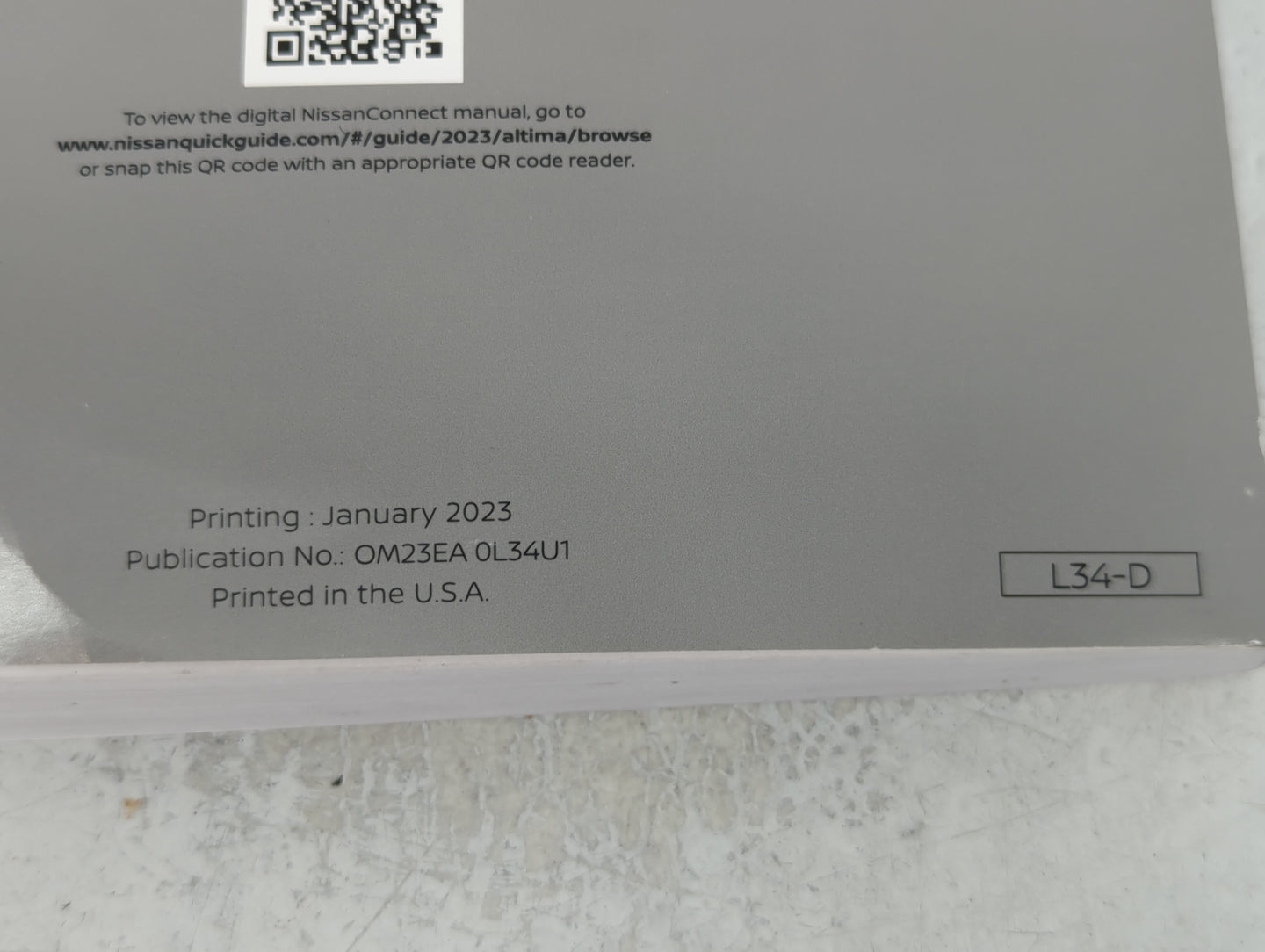 2023 Nissan Altima Owners Manual Book Guide P/N:OM23EA OL34U1 OEM Used Auto Parts - Oemusedautoparts1.com