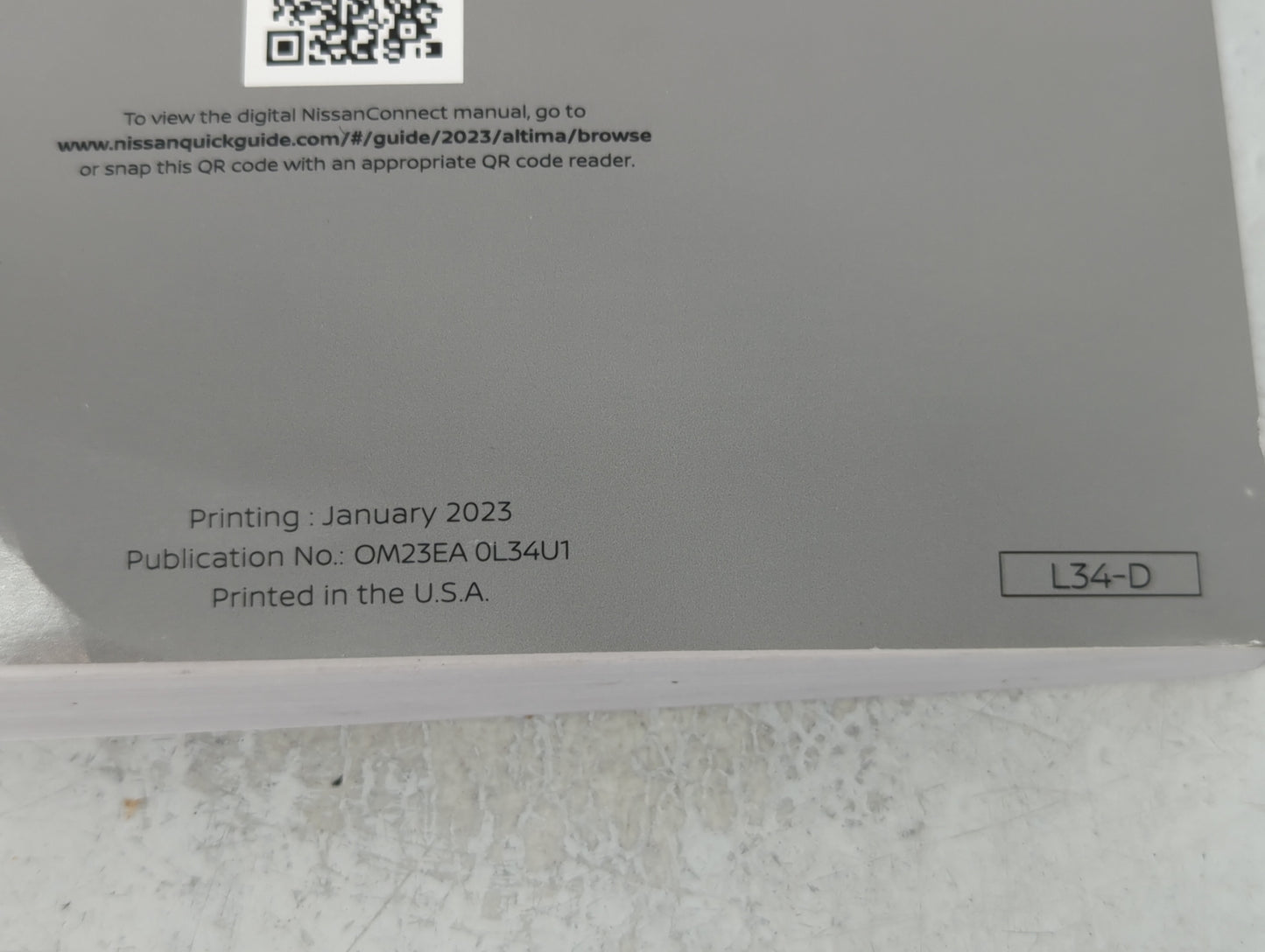 2023 Nissan Altima Owners Manual Book Guide P/N:OM23EA OL34U1 OEM Used Auto Parts - Oemusedautoparts1.com