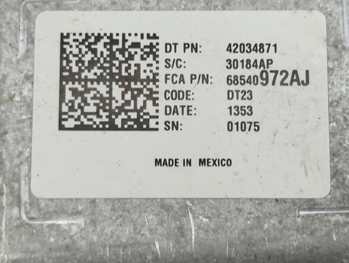 2022 Ram Promaster 1500 PCM Engine Control Computer ECU ECM PCU OEM P/N:68540972AJ Fits OEM Used Auto Parts - Oemusedautopar