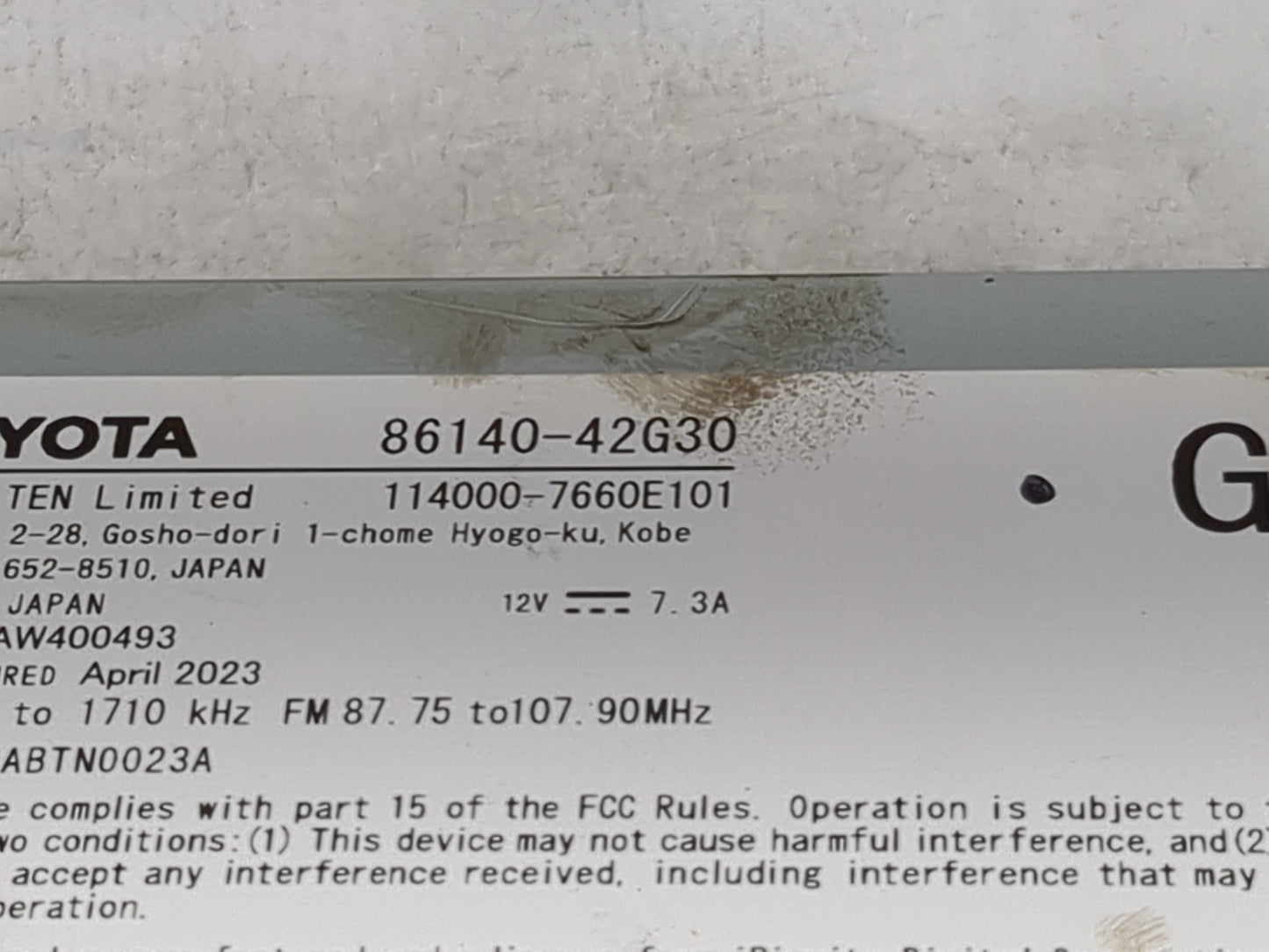 2023 Subaru Solterra Radio AM FM Cd Player Receiver Replacement P/N:86140-42G30 114000-7660E101 Fits OEM Used Auto Parts - O