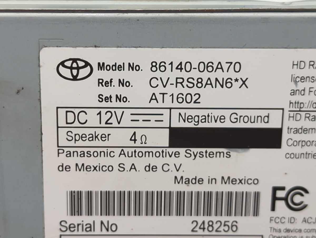 2021-2022 Toyota Camry Radio AM FM Cd Player Receiver Replacement P/N:86140-06A70 CV-RS8AN6*X, AT1602 Fits Fits 2021 2022 OE