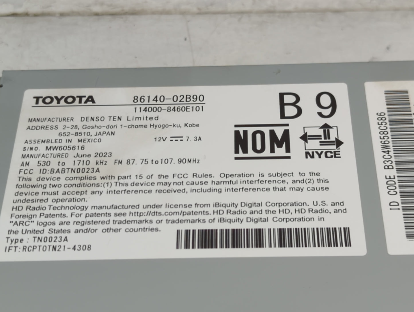 2023 Toyota Corolla Radio AM FM Cd Player Receiver Replacement P/N:86140-02B90 114000-8460E101, BABTN0023A, TN0023A Fits OEM