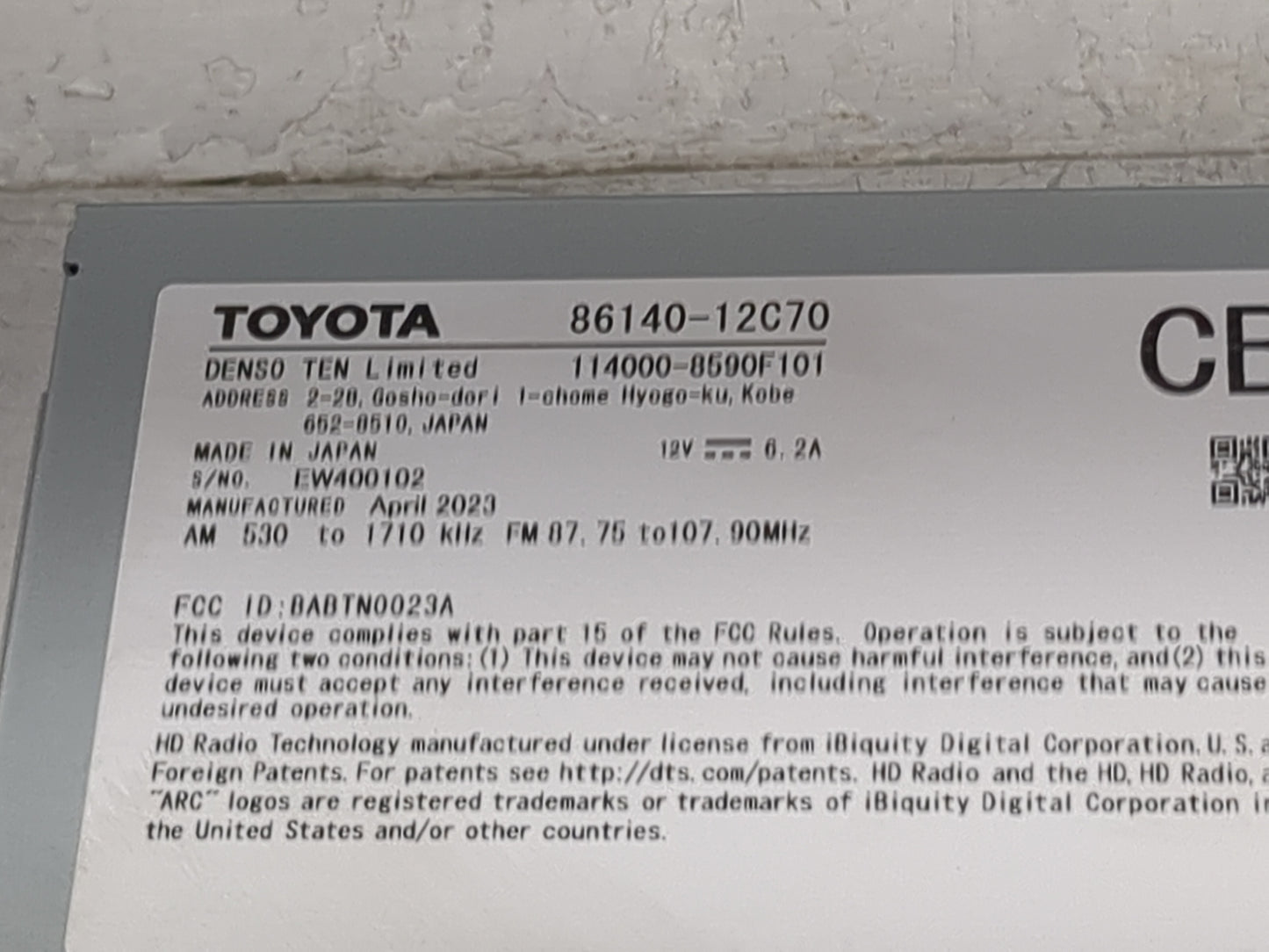 2023 Toyota Corolla Radio AM FM Cd Player Receiver Replacement P/N:86140-12C70 114000-8590F101, BABTN0023A Fits OEM Used Aut