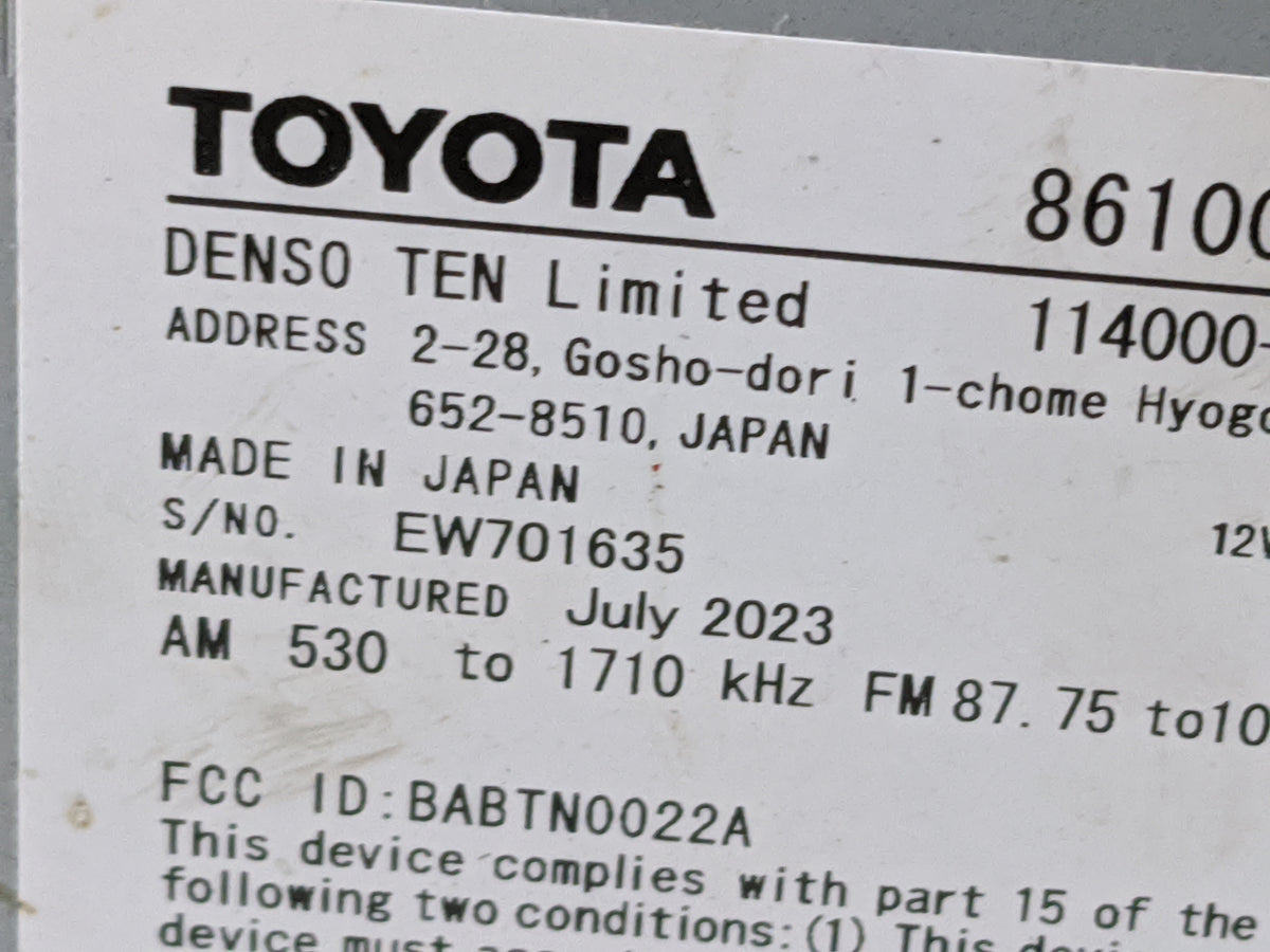 2023 Toyota Crown Radio AM FM Cd Player Receiver Replacement P/N:86100-30360 114000-9550G101, BABTN0022A, EW701635 Fits OEM 
