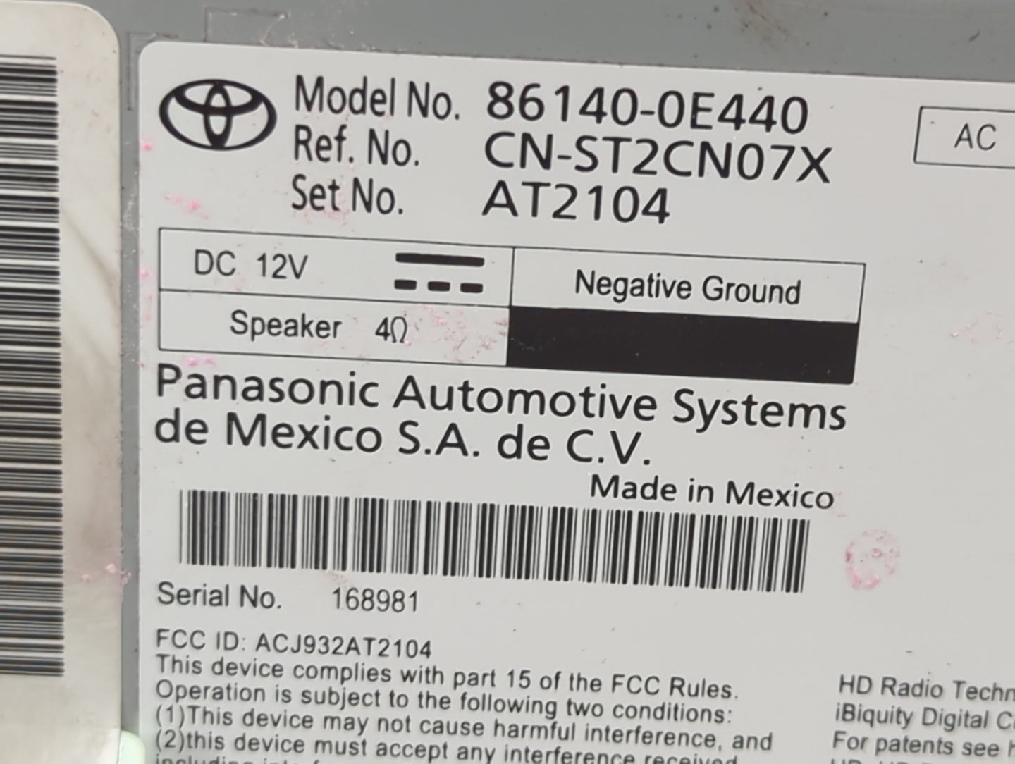 2020-2022 Toyota Highlander Radio AM FM Cd Player Receiver Replacement P/N:86140-0E440 CN-ST2CN07X Fits Fits 2020 2021 2022 