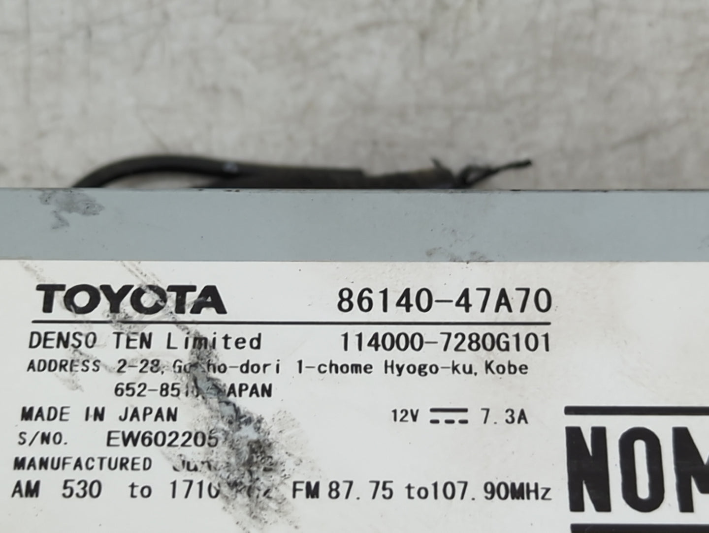 2023 Toyota Prius Radio AM FM Cd Player Receiver Replacement P/N:86140-47A70 114000-7280G101 Fits OEM Used Auto Parts - Oemu