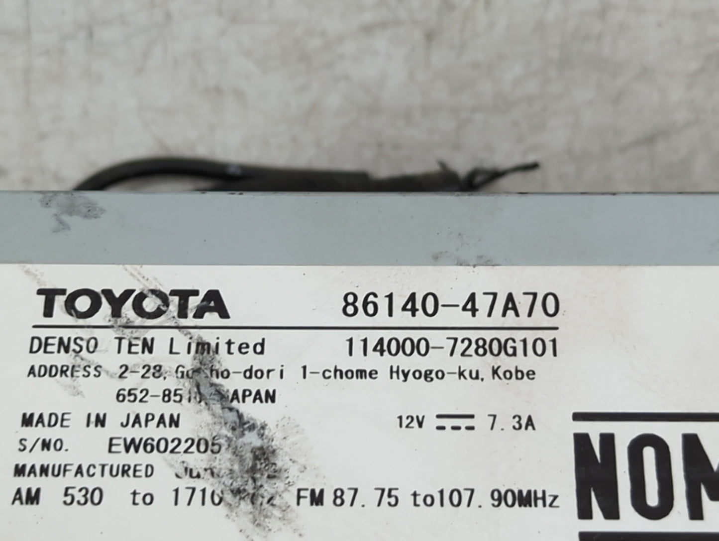 2023 Toyota Prius Radio AM FM Cd Player Receiver Replacement P/N:86140-47A70 114000-7280G101 Fits OEM Used Auto Parts - Oemu