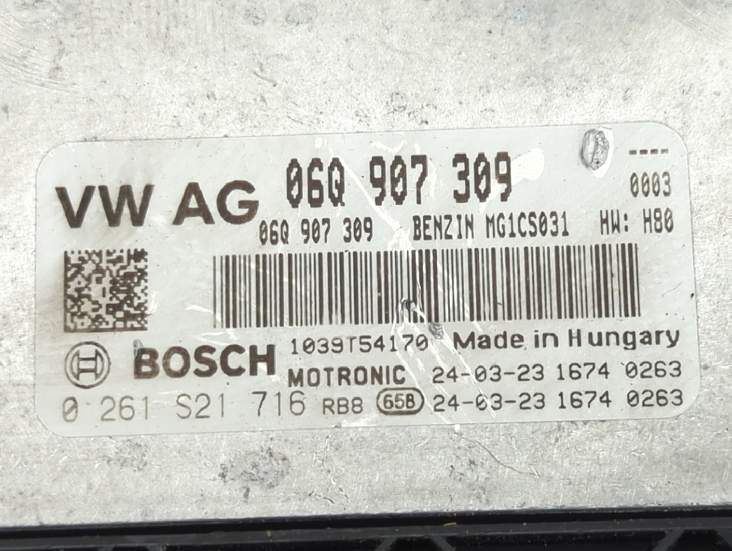 2024 Audi A3 PCM Engine Control Computer ECU ECM PCU OEM P/N:06Q907309 0261S21716 Fits OEM Used Auto Parts - Oemusedautopart