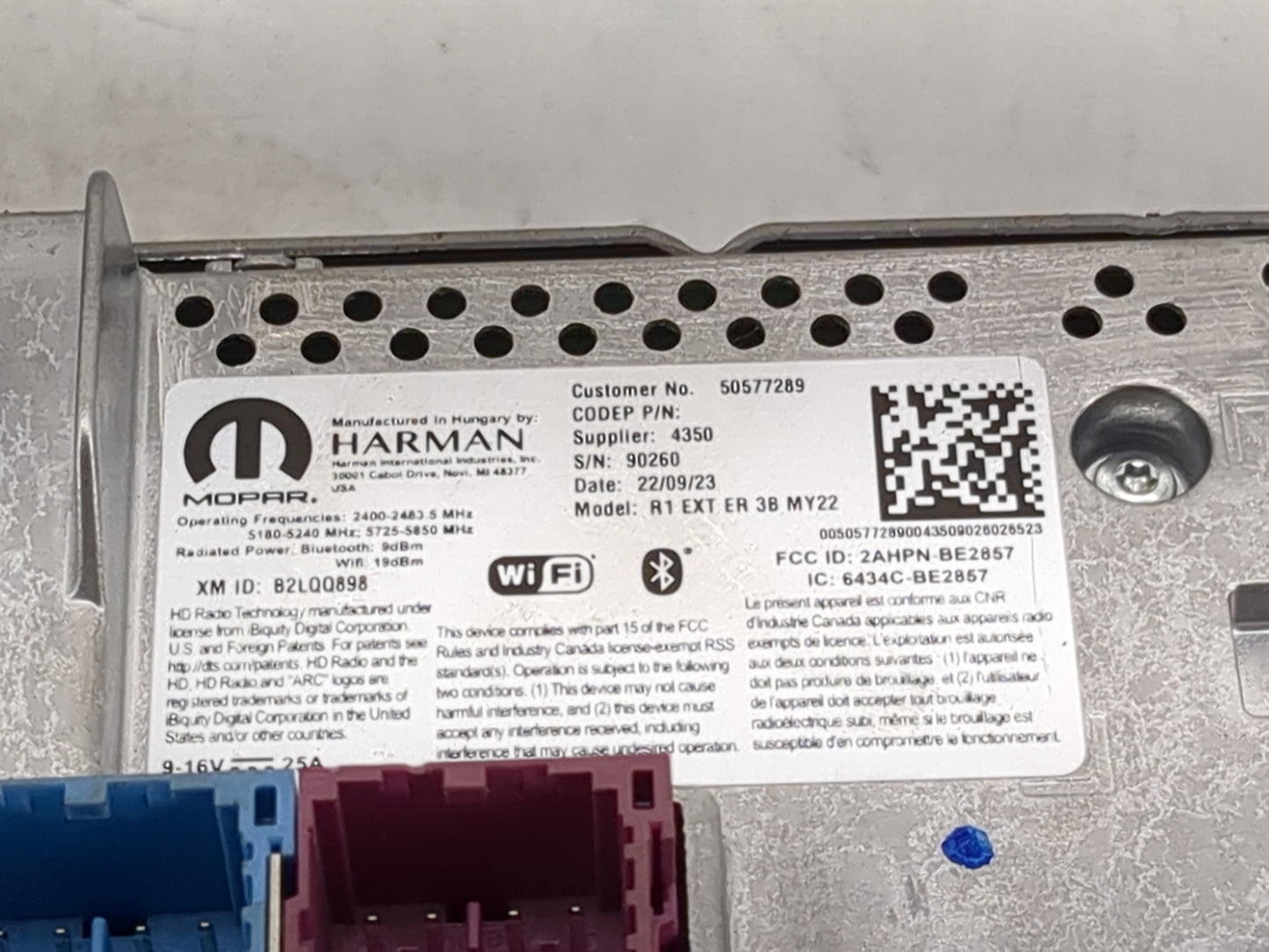2024 Dodge Hornet Radio AM FM Cd Player Receiver Replacement P/N:50577289 2AHPN-BE2857, 6434C-BE2857, R1 EXT ER 3B MY22 Fits