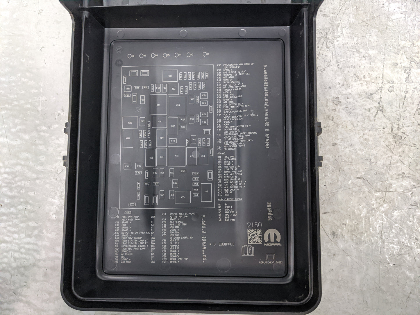 2024 Dodge Ram 1500 Fusebox Fuse Box Panel Relay Module P/N:68467638AA Fits OEM Used Auto Parts - Oemusedautoparts1.com