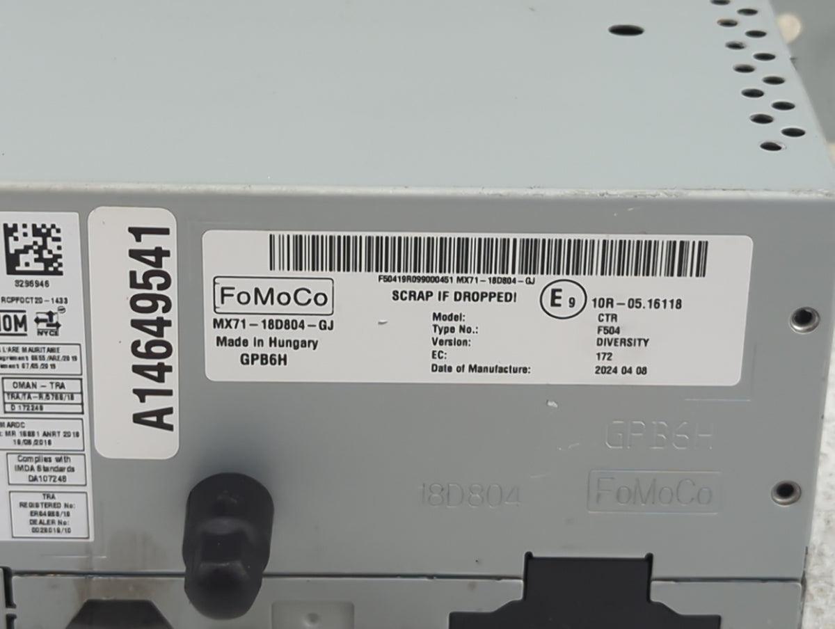 2024 Ford Maverick Radio AM FM Cd Player Receiver Replacement P/N:MX71-18D804-GJ GPB6H OEM Used Auto Parts - Oemusedautopart
