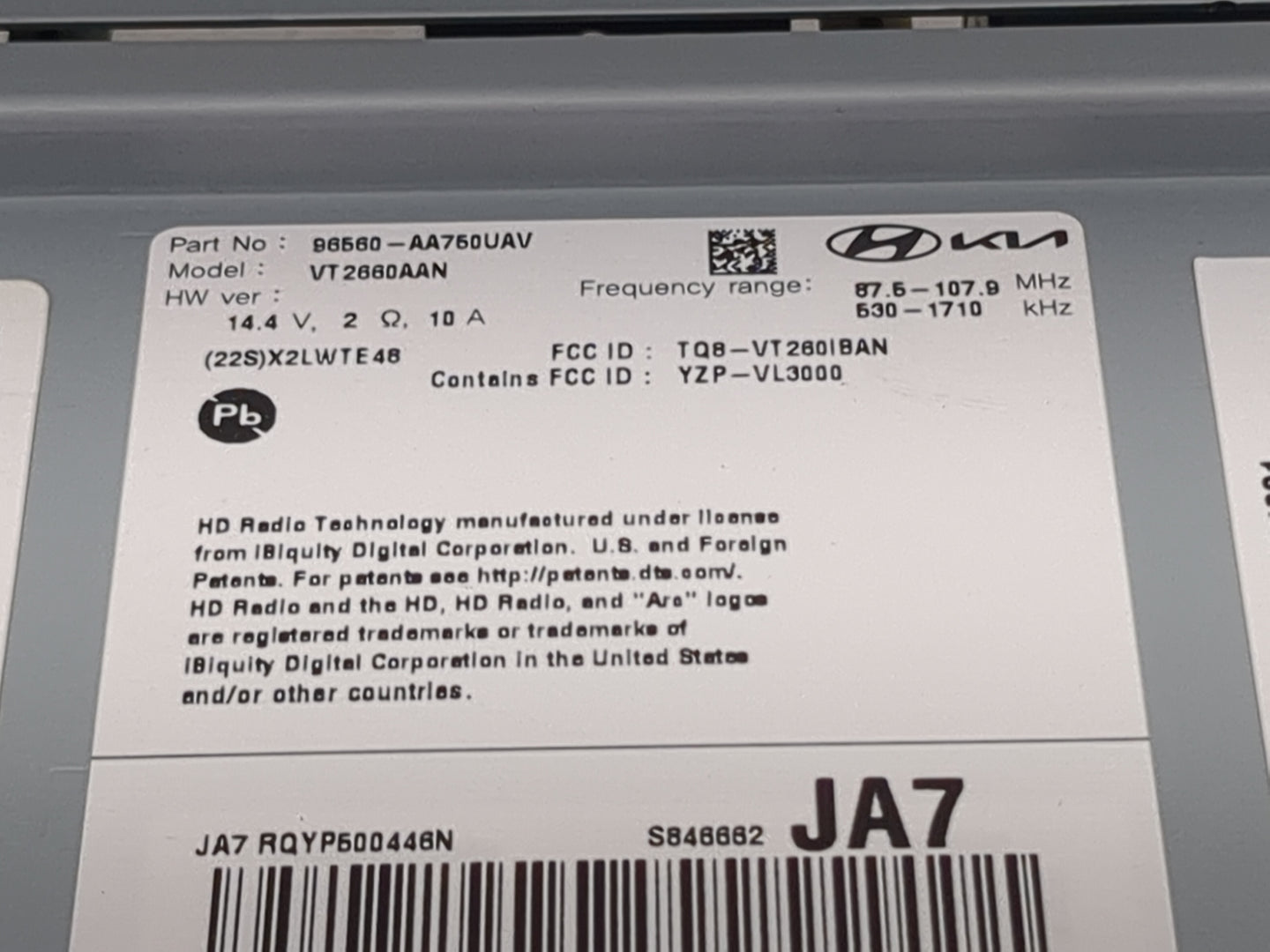 2024 Hyundai Elantra Radio AM FM Cd Player Receiver Replacement P/N:96560-AA750UAV VT2660AAN, TQ8-VT2601BAN, YZP-VL3000 Fits