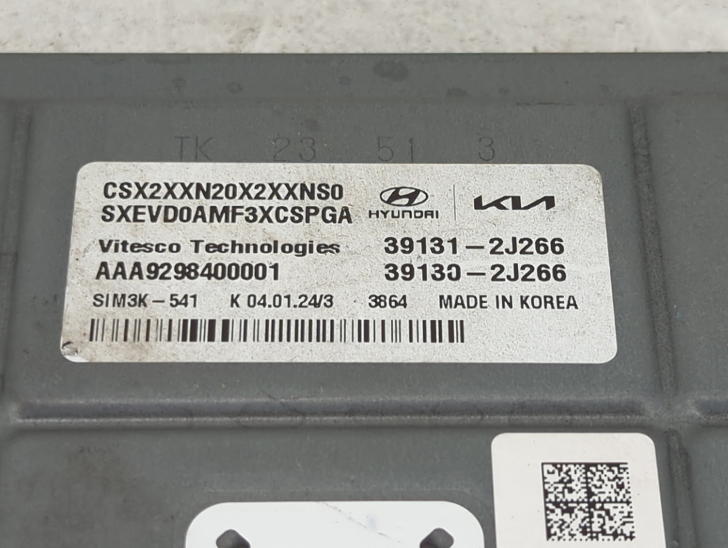 2024 Hyundai Kona PCM Engine Control Computer ECU ECM PCU OEM P/N:39131-2J266 39130-2J266, AAA9298400001, SXEVD0AMF3XCSPGA F
