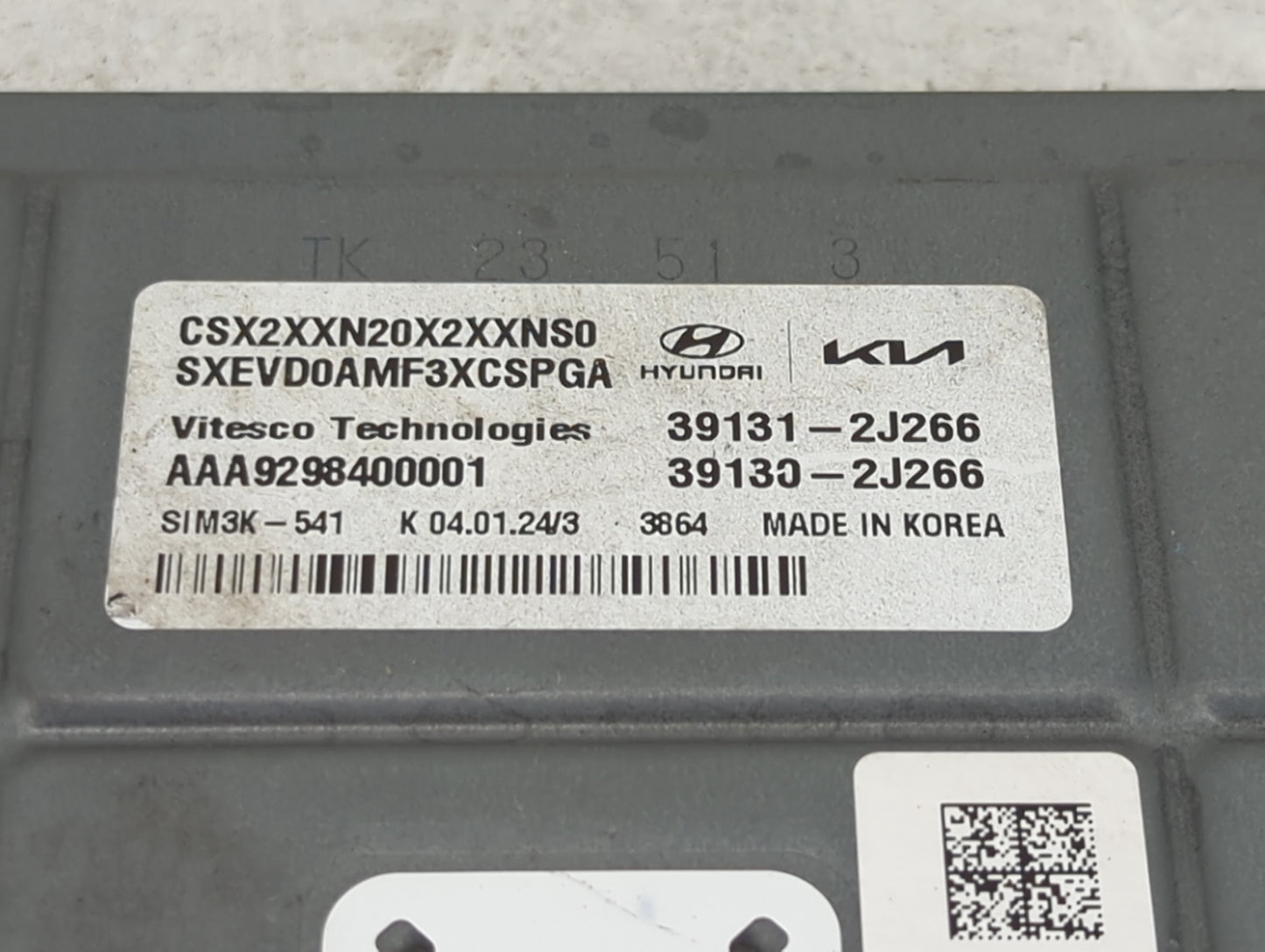2024 Hyundai Kona PCM Engine Control Computer ECU ECM PCU OEM P/N:39131-2J266 39130-2J266, AAA9298400001, SXEVD0AMF3XCSPGA F