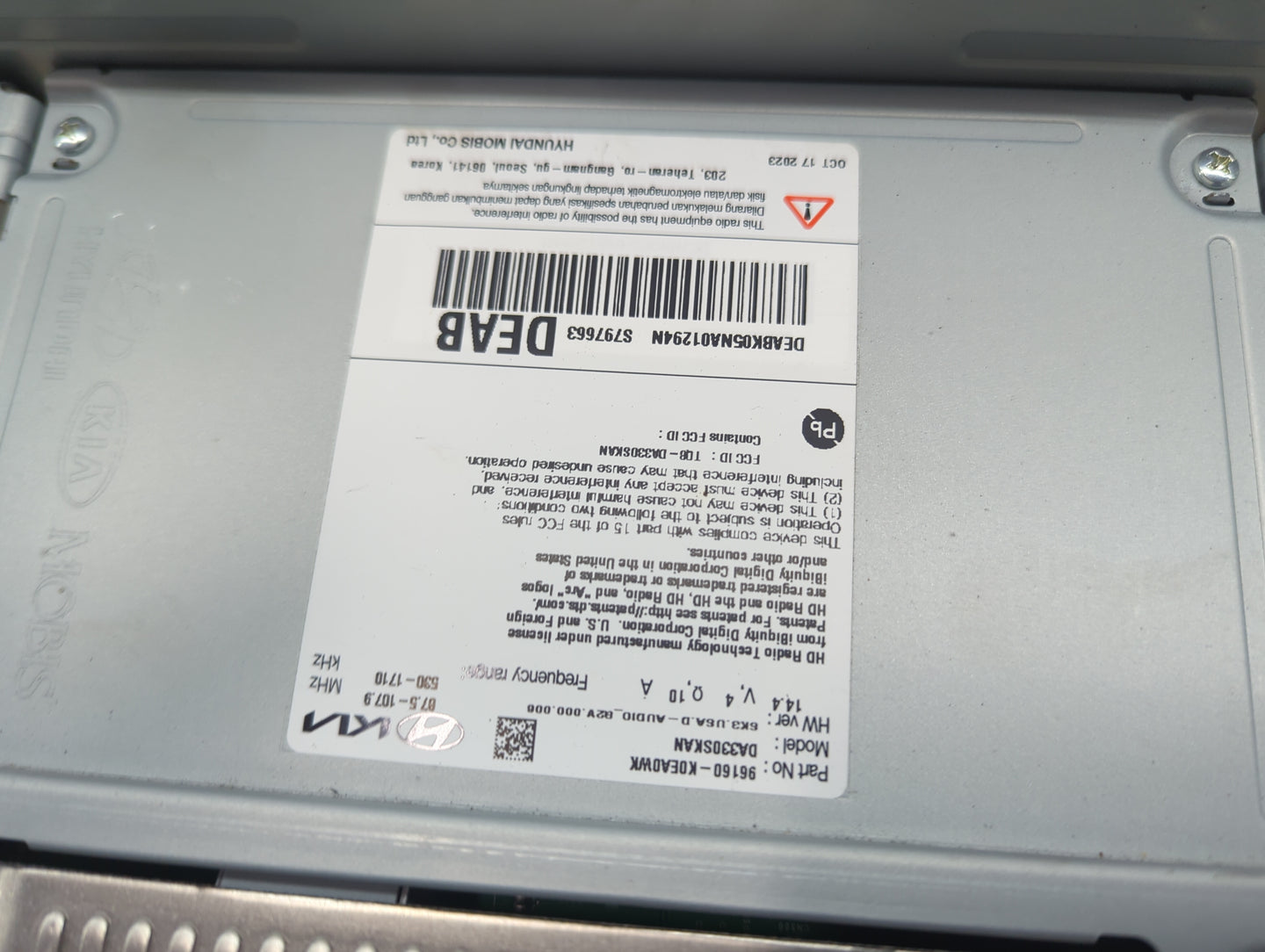 2024 Kia Soul Radio AM FM Cd Player Receiver Replacement P/N:96160-K0EA0WK DA330SKAN, DEABK05NA0129AN Fits OEM Used Auto Par