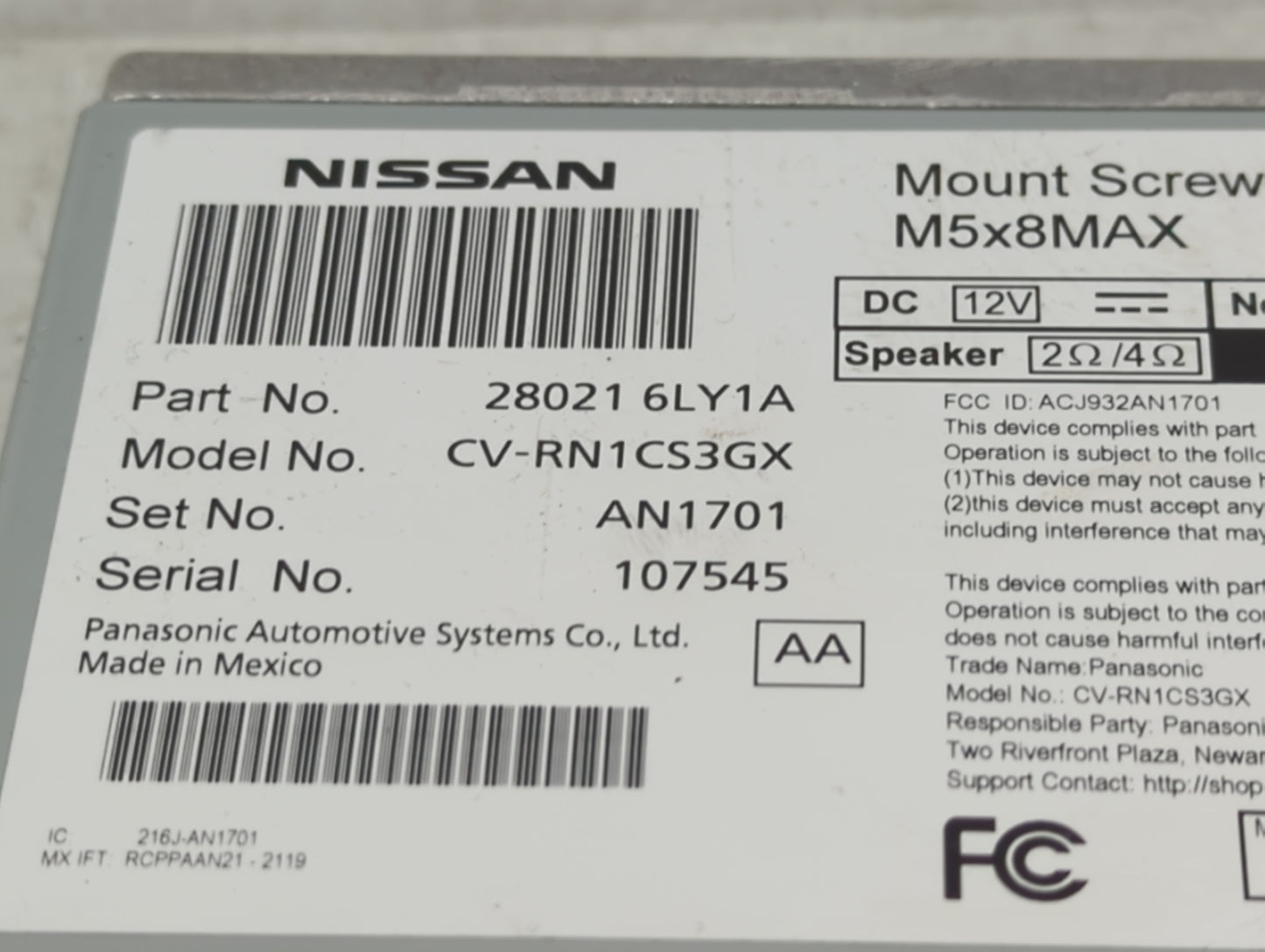 2024 Nissan Sentra Radio AM FM Cd Player Receiver Replacement P/N:28021 6LY1A Fits OEM Used Auto Parts - Oemusedautoparts1.c