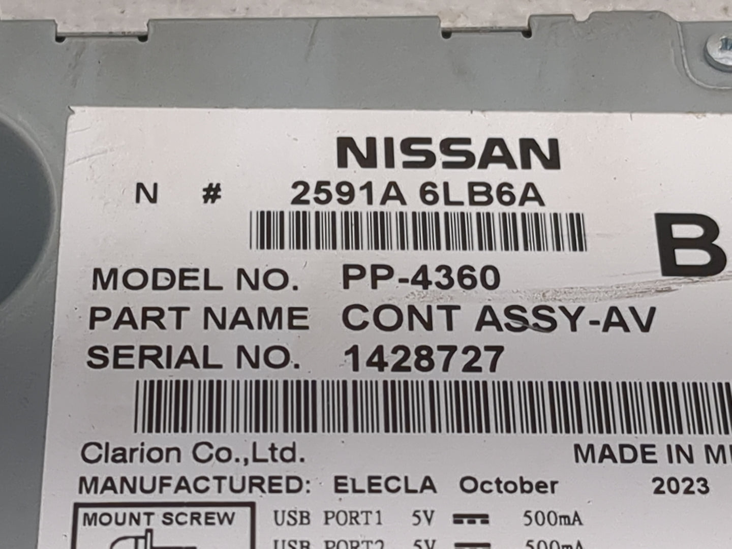 2024 Nissan Sentra Radio AM FM Cd Player Receiver Replacement P/N:2591A 6LB6A PP-4360, 2591A-6LW0C Fits OEM Used Auto Parts 