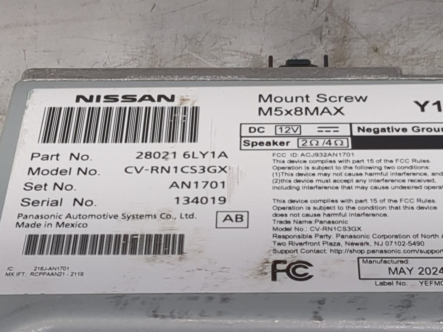 2024 Nissan Sentra Radio AM FM Cd Player Receiver Replacement P/N:28021 6LY1A CV-RN1CS3GX, ACJ932AN1701, 216J-AN1701 Fits OE