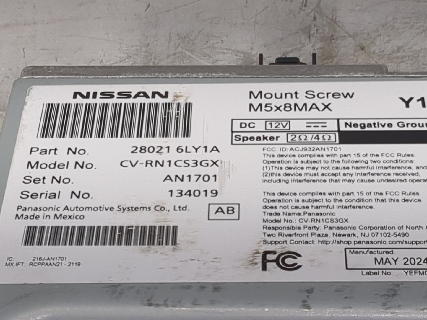 2024 Nissan Sentra Radio AM FM Cd Player Receiver Replacement P/N:28021 6LY1A CV-RN1CS3GX, ACJ932AN1701, 216J-AN1701 Fits OE