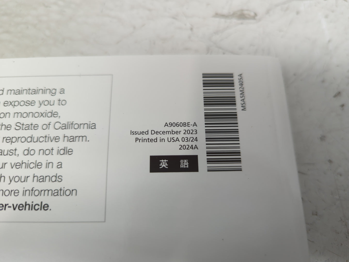 2024 Subaru Wrx Owners Manual Book Guide P/N:A9060BE-A MSA5M2405A OEM Used Auto Parts - Oemusedautoparts1.com