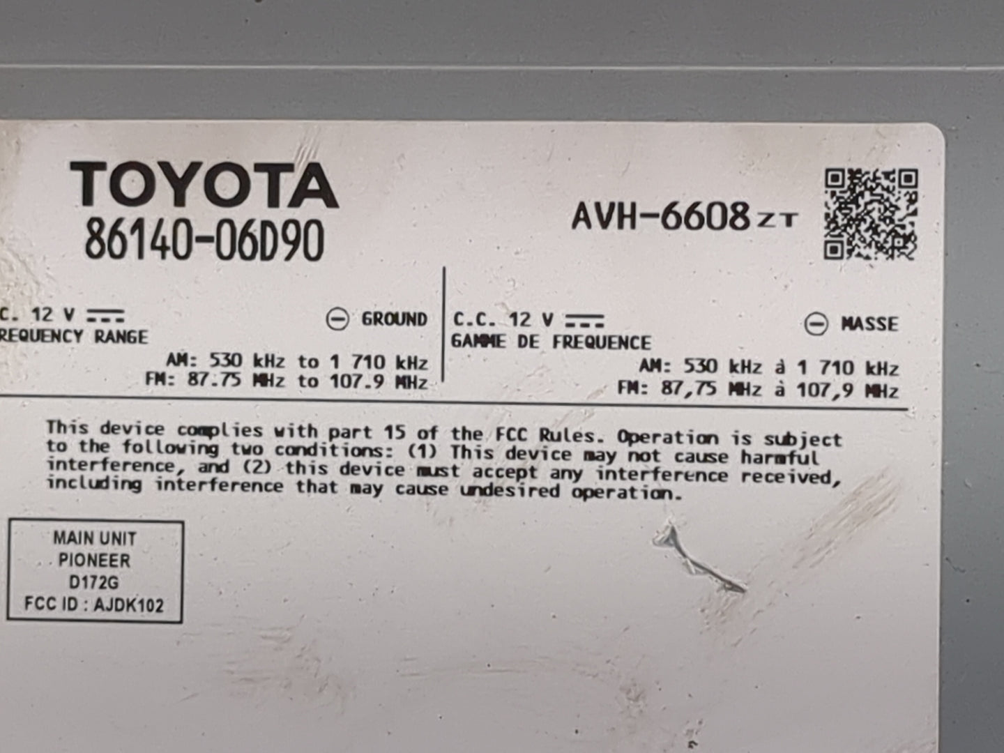2020-2022 Toyota Camry Radio AM FM Cd Player Receiver Replacement P/N:86140-06D90 AVH-6608ZT, D172G Fits Fits 2020 2021 2022
