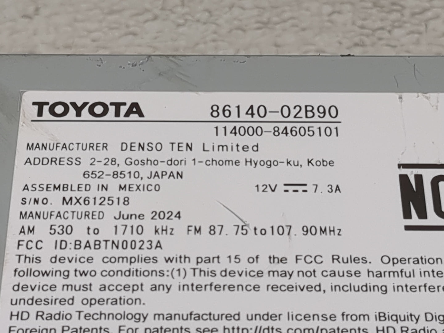 2024 Toyota Corolla Radio AM FM Cd Player Receiver Replacement P/N:86140-02B90 114000-84605101, BABTN0023A Fits OEM Used Aut