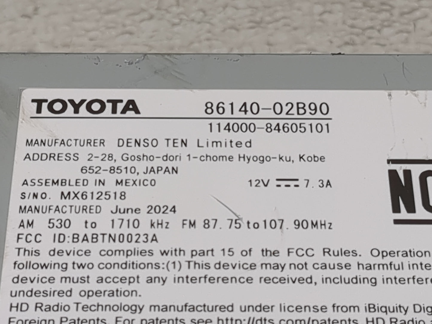 2024 Toyota Corolla Radio AM FM Cd Player Receiver Replacement P/N:86140-02B90 114000-84605101, BABTN0023A Fits OEM Used Aut