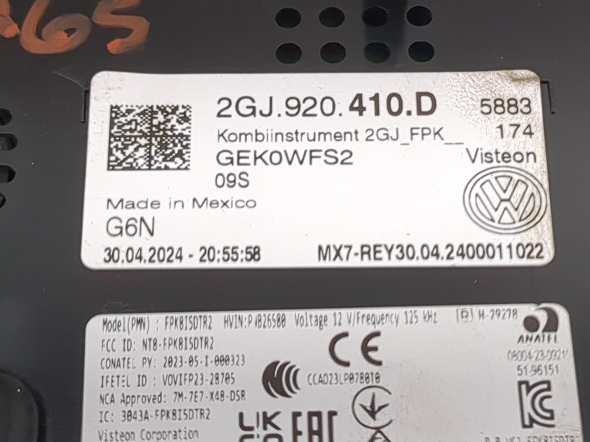 2024 Volkswagen Taos Instrument Cluster Speedometer Gauges P/N:2GJ920410D FPK8I5DTR2, NT8-FPK8I5DTR2, 3043A-FPK8I5DTR2 Miles