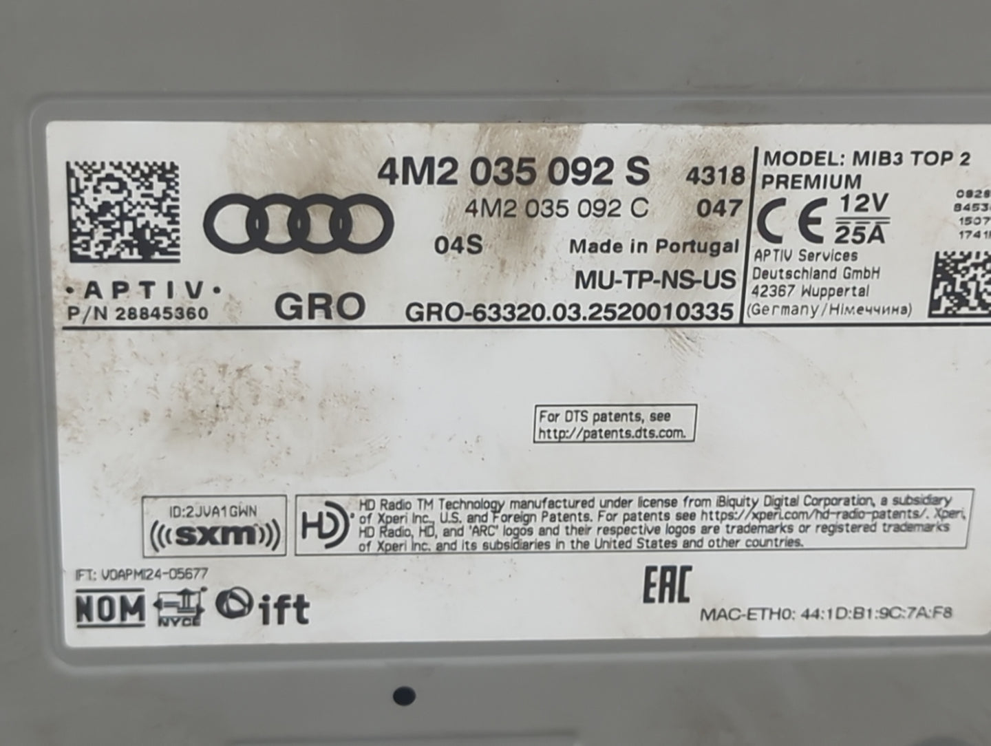 2025 Audi Q7 Radio AM FM Cd Player Receiver Replacement P/N:4M2035092S 4M2035092C, 28845360 Fits OEM Used Auto Parts - Oemus