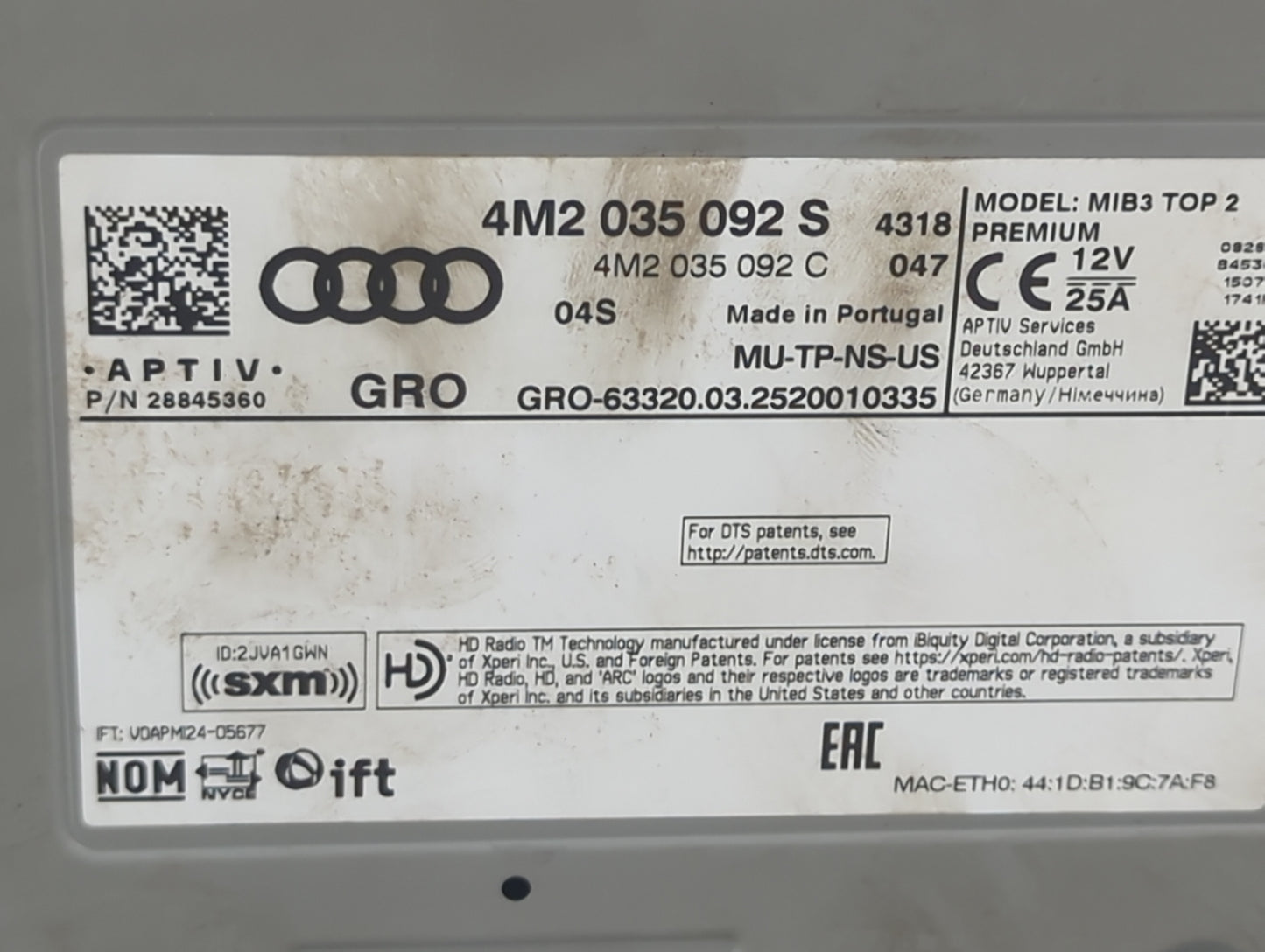 2025 Audi Q7 Radio AM FM Cd Player Receiver Replacement P/N:4M2035092S 4M2035092C, 28845360 Fits OEM Used Auto Parts - Oemus