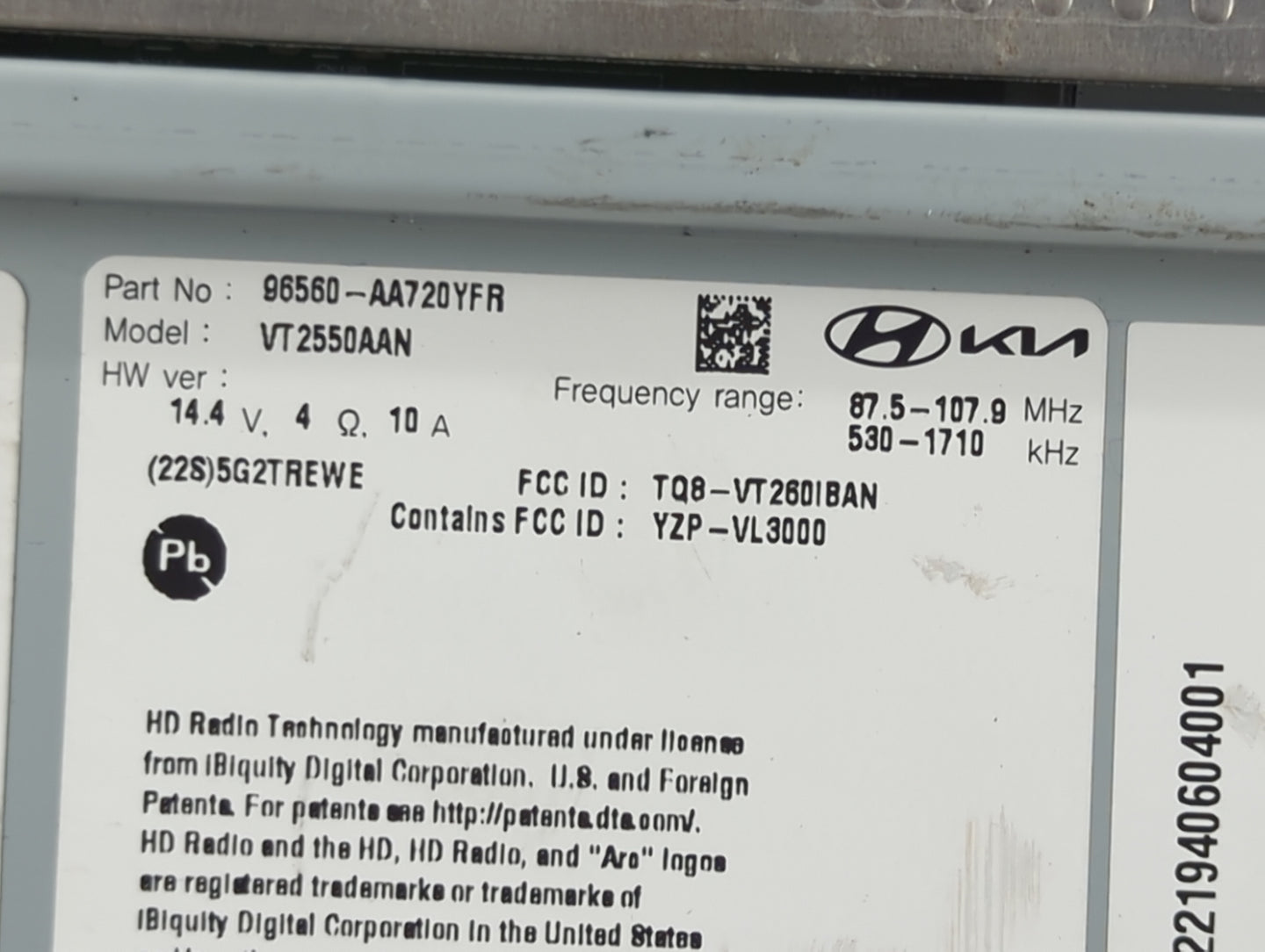 2025 Hyundai Elantra Radio AM FM Cd Player Receiver Replacement P/N:96560-AA720YFR VT2550AAN, TQ8-VT260IBAN, YZP-VL3000 Fits