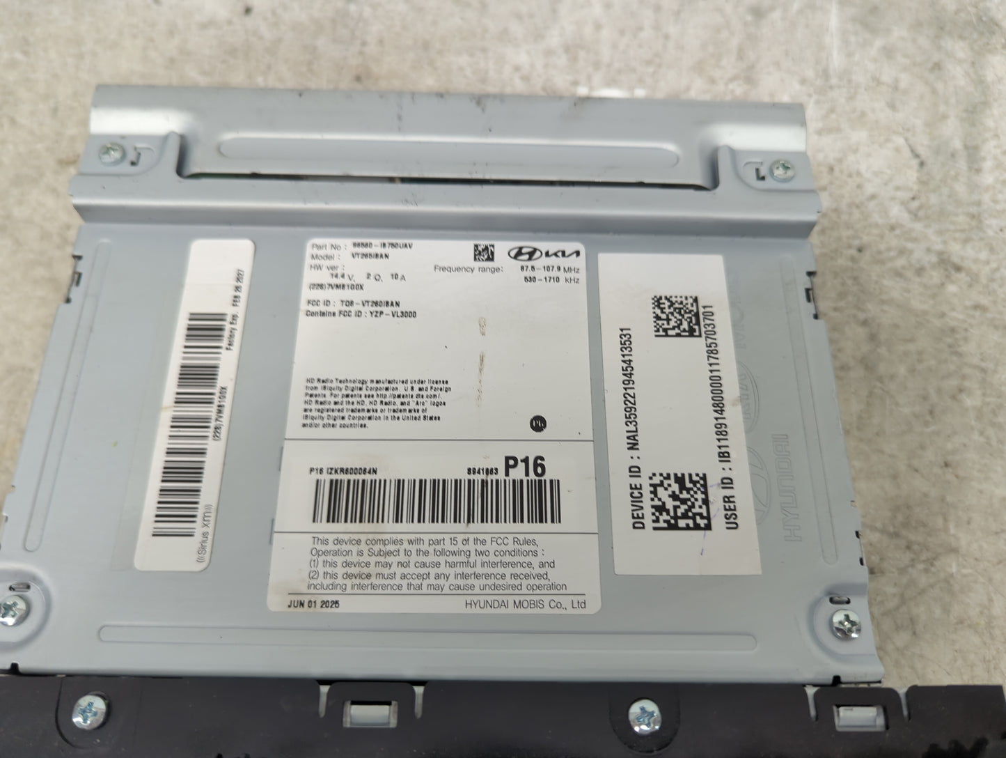 2025 Hyundai Elantra Radio AM FM Cd Player Receiver Replacement P/N:96560-IB750UAV VT260IBAN, TQ8-VT260IBAN, YZP-VL3000 Fits