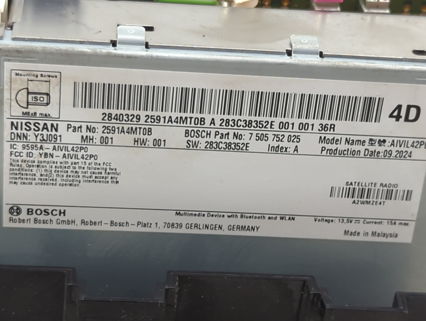 2025 Nissan Rogue Radio AM FM Cd Player Receiver Replacement P/N:2591A4MT0B 7505752025, 283C38352E, AIVIL42P0, YBN-AIVIL42P0