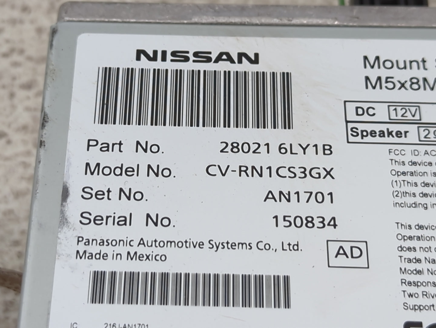 2025 Nissan Sentra Radio AM FM Cd Player Receiver Replacement P/N:28021 6LY1B Fits OEM Used Auto Parts - Oemusedautoparts1.c