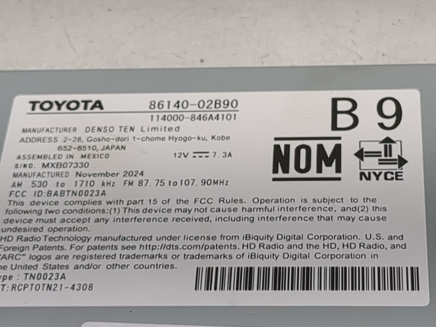2025 Toyota Corolla Radio AM FM Cd Player Receiver Replacement P/N:86140-02B90 114000-846A4101, BABTN0023A Fits OEM Used Aut