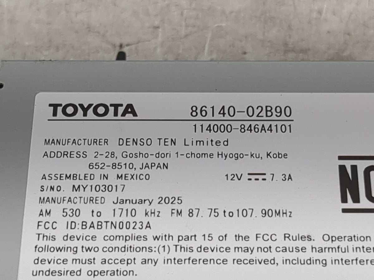 2025 Toyota Corolla Radio AM FM Cd Player Receiver Replacement P/N:86140-02B90 114000-846A4101, BABTN0023A Fits OEM Used Aut