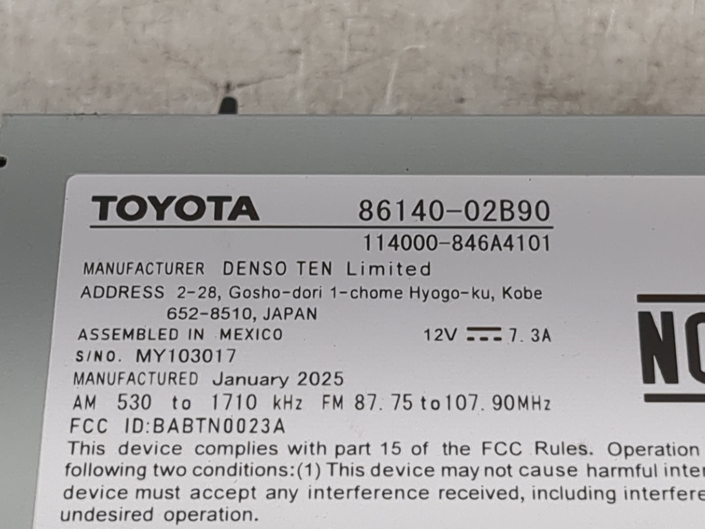 2025 Toyota Corolla Radio AM FM Cd Player Receiver Replacement P/N:86140-02B90 114000-846A4101, BABTN0023A Fits OEM Used Aut