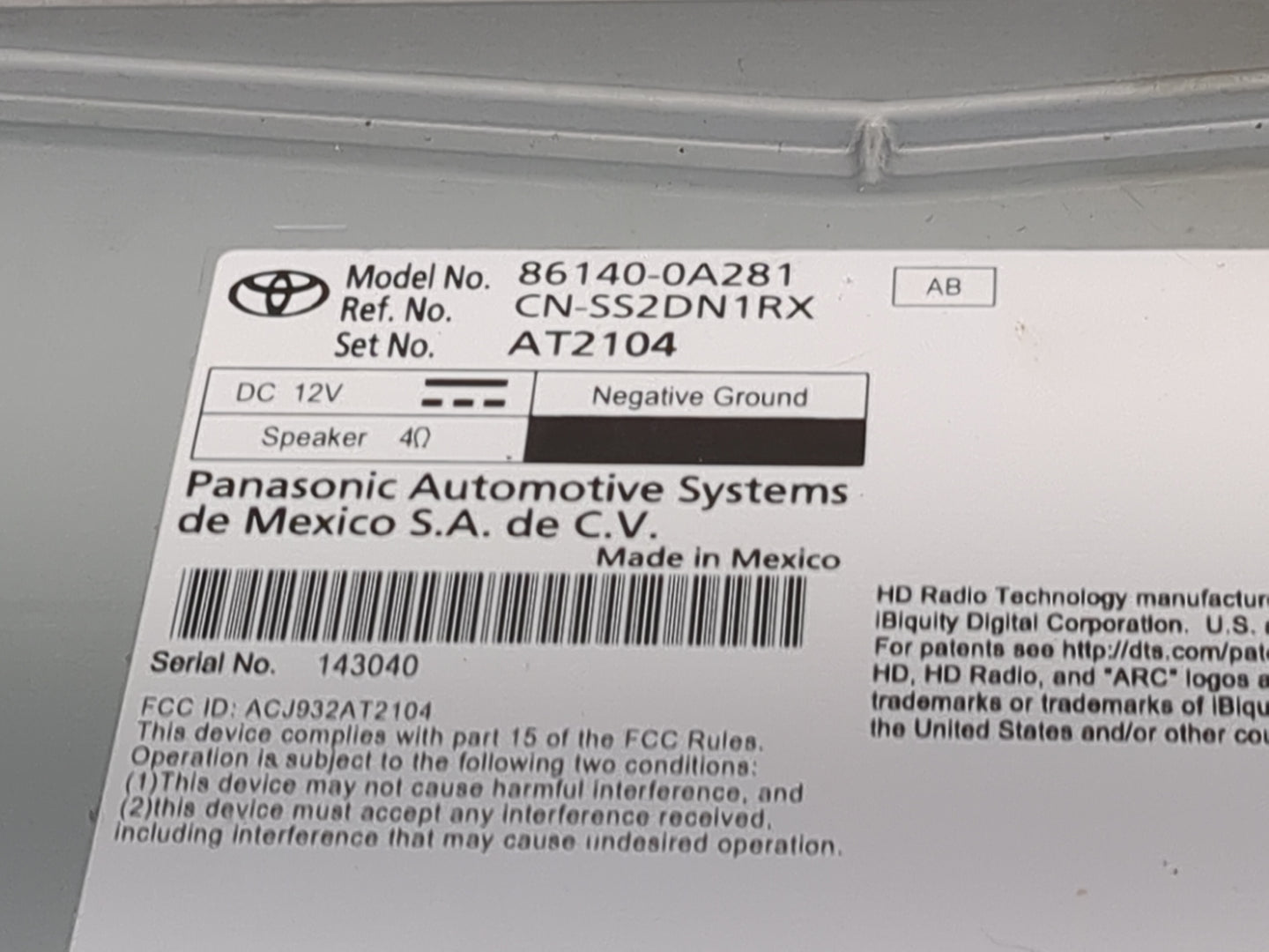 2025 Toyota Corolla Cross Radio AM FM Cd Player Receiver Replacement P/N:86140-0A281 CN-SS2DN1RX, AT2104, ACJ932AT2104 Fits 