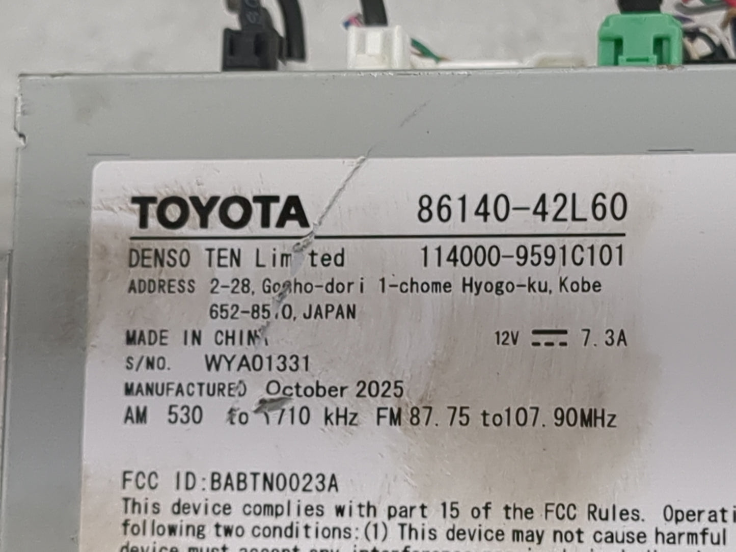 2025 Toyota Rav4 Radio AM FM Cd Player Receiver Replacement P/N:86140-42L60 114000-9591C101 Fits OEM Used Auto Parts - Oemus