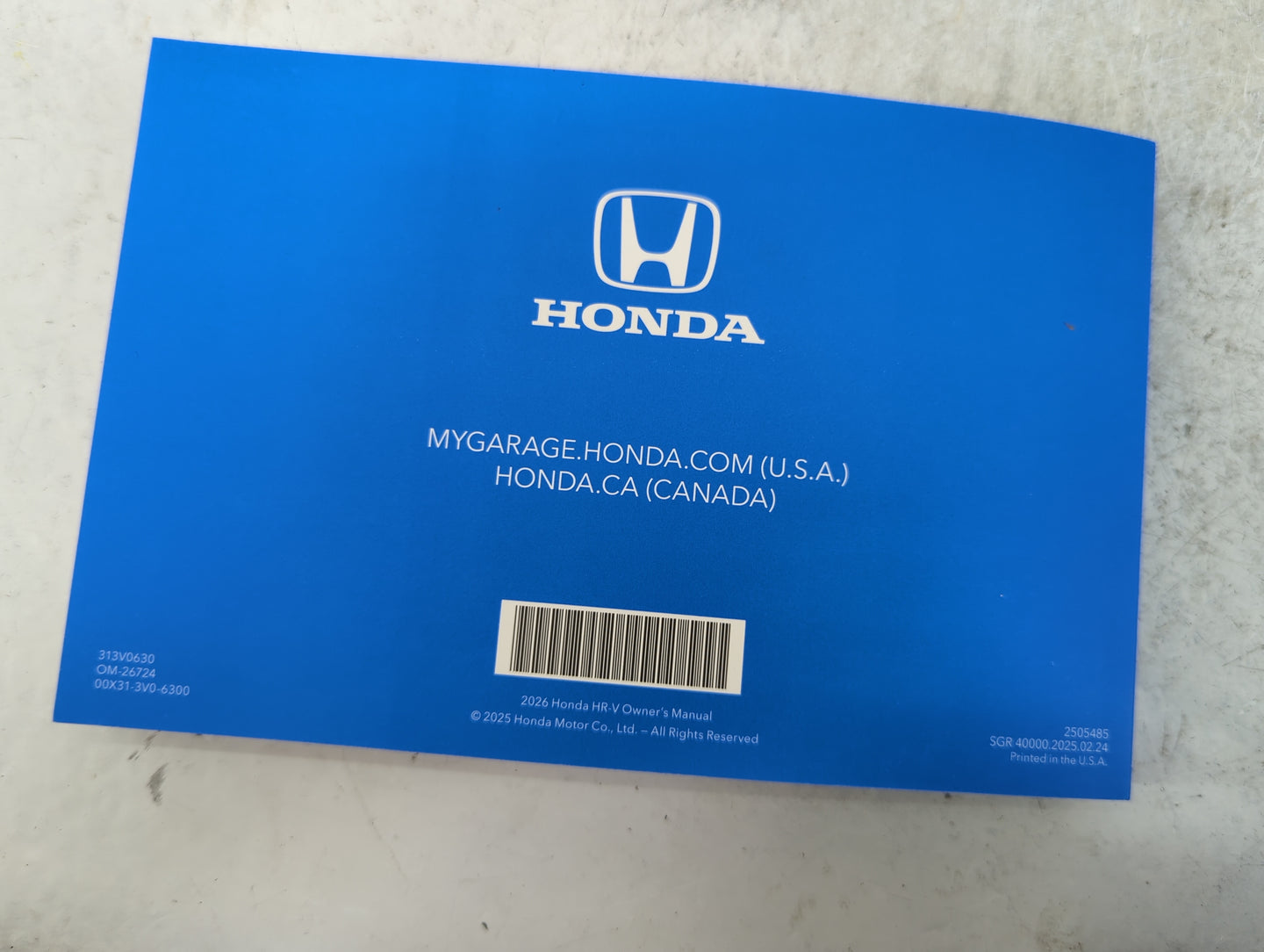2026 Honda Hr-V Owners Manual Book Guide P/N:00X31-3V0-6300 00X31-H26-8000 OEM Used Auto Parts - Oemusedautoparts1.com