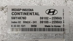 2011-2013 Hyundai Elantra PCM Engine Control Computer ECU ECM PCU OEM P/N:39102-2EMN2 39103-2EMN2 Fits Fits 2011 2012 2013 OEM Used Auto Parts - Oemusedautoparts1.com 